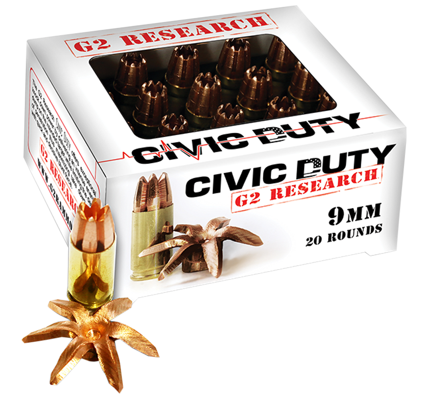 G2 Research G00602 Civic Duty  9mmLuger 96gr Copper Expansion Projectile 20 Per Box/25 Case